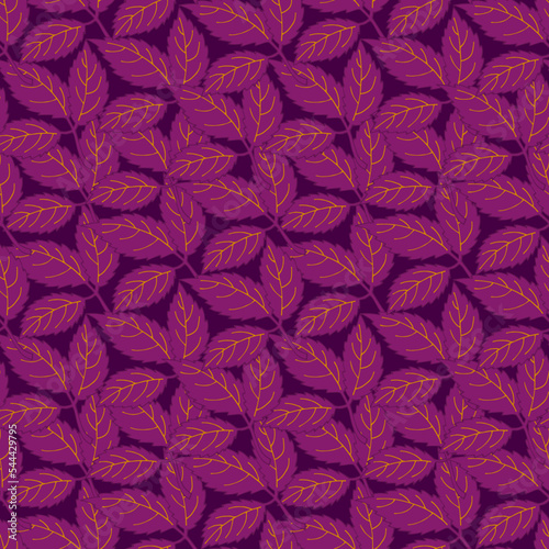 leaves of the virginia creeper Parthenocissus Planch purple seamless pattern