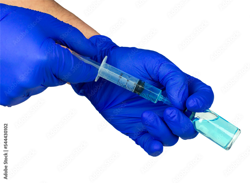We draw out the injection liquid or vaccine with a syringe. Doctor's