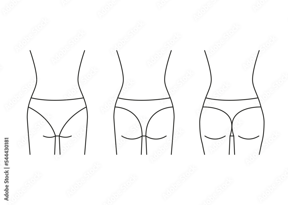 Types of butt woman, shape buttock back, line icon. Augmentation ...