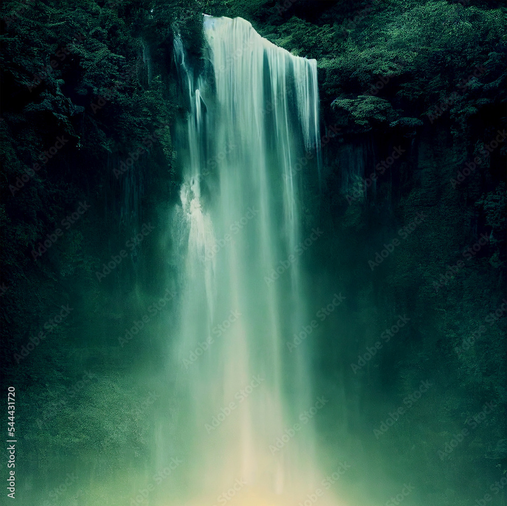 Horizontal shot of clean waterfall  3d illustrated
