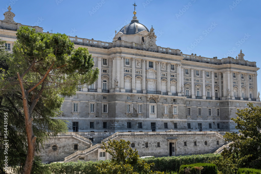 The northern facade of the he Royal Palace of Madrid and Royal Chapel