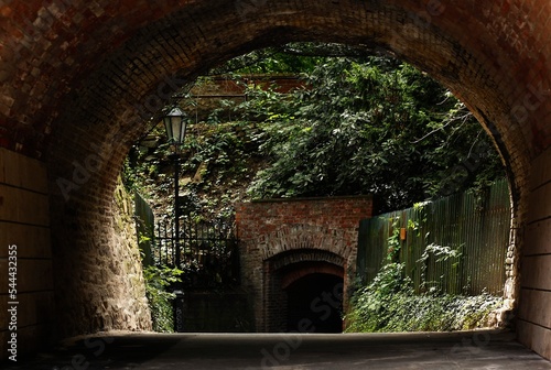 Brick-lined pedestrian underpass in Vyšehrad, Prague