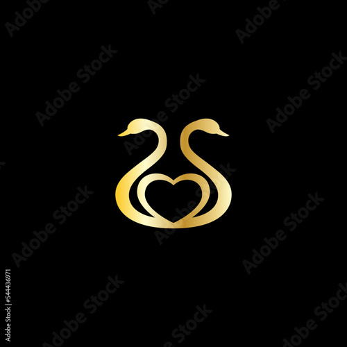 vector illustration of a swan and a heart for an icon, symbol or logo. golden swan logo