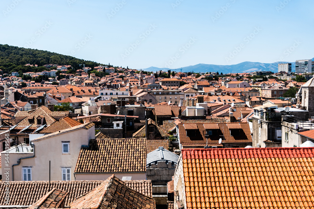 Panoramic top view of the historic city of Split, Croatia.