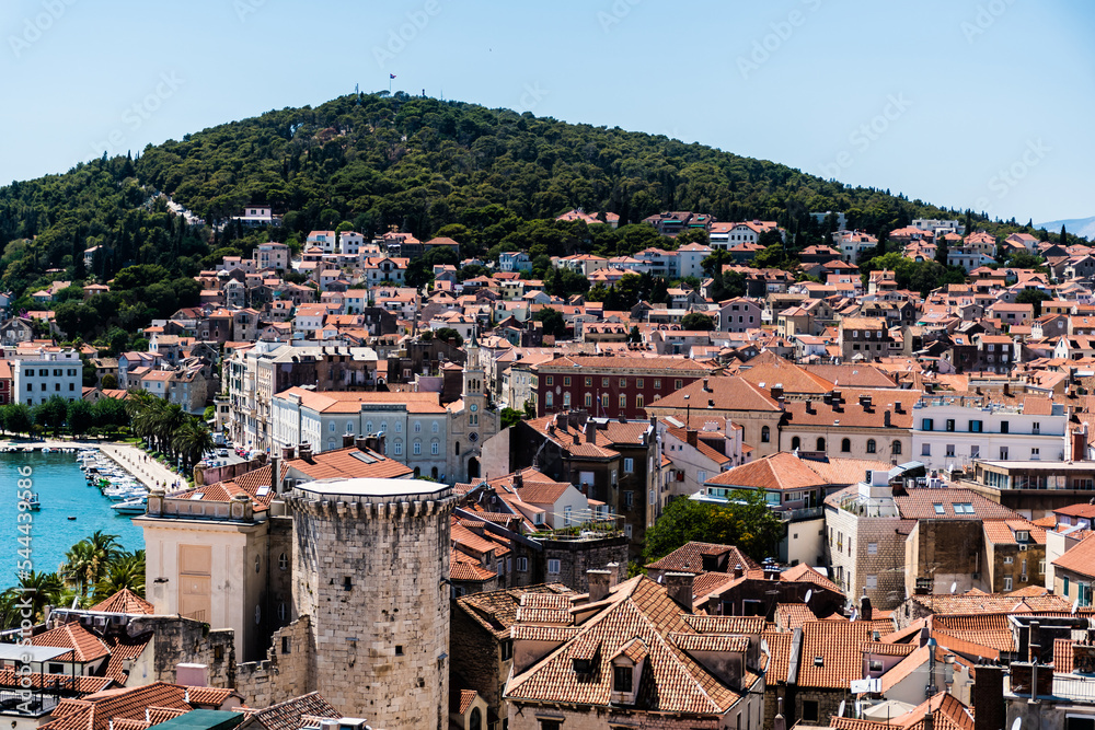 Panoramic top view of the historic city of Split, Croatia.