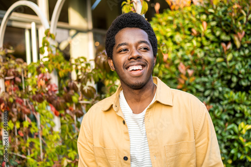 Portrait of young African American man smiling. photo