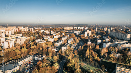 Obraz na płótnie Miasto przemysłowe Jastrzębie-Zdrój na Śląsku w Polsce, panorama z lotu ptaka jesienią w salonie