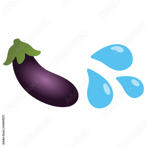 Eggplant and Sweat Droplet Emoji vector icon. Dick Wet sex symbol sign design.