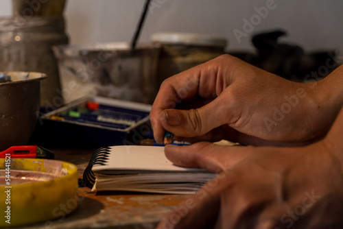 studio or work space of a hispanic woman artist, oil painting, mexico