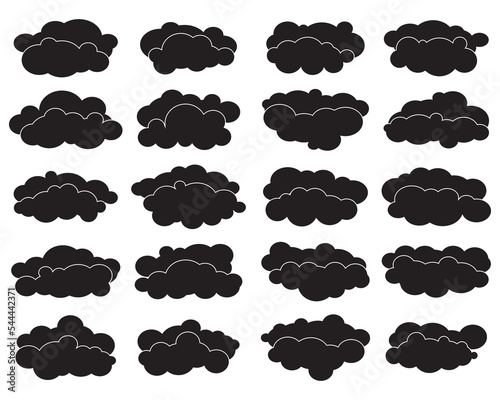 Collection of cloud design illustration, black silhouettes template