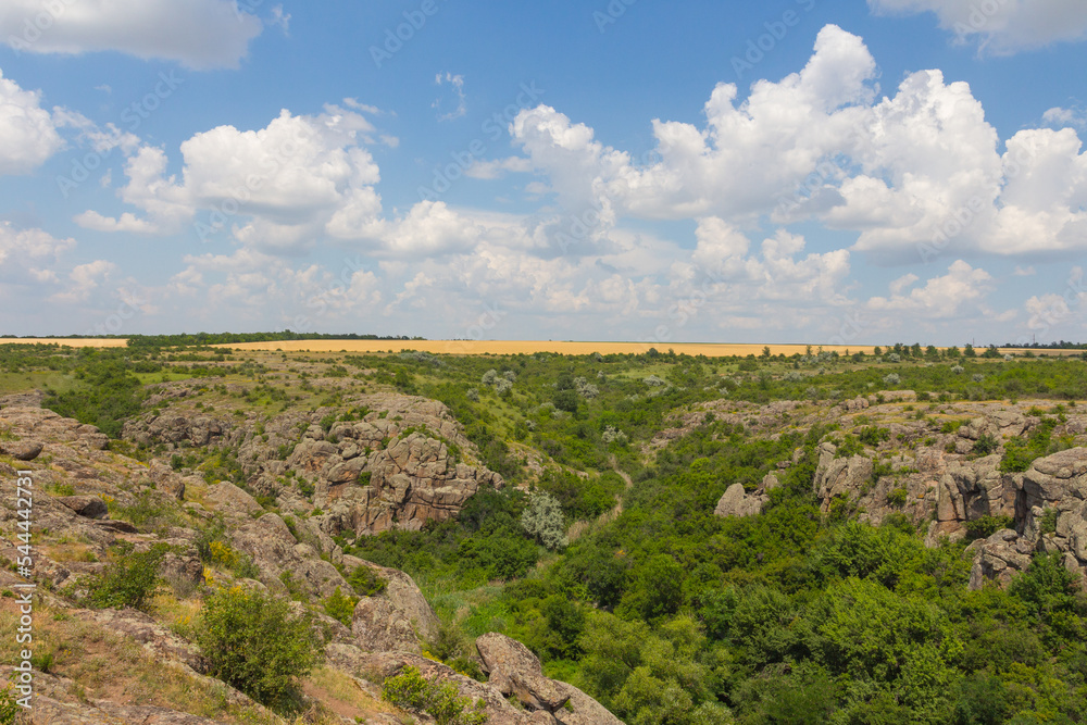 Fototapeta premium View of Aktove Canyon is a canyon near the Aktove village, on the Mertvovod river in the Voznesenskyi region of Mykolaiv Oblast of Ukraine