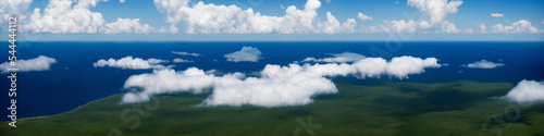 Nature scenic view, and cumulus formation over island and ocean view. cumuliform, stratiform, cirriform. photo