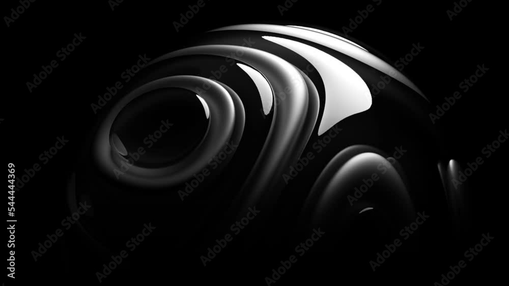 3d render with video of abstract art 3d sculpture with surreal alien dark flower in curve wavy spherical biological lines forms in glass and matte aluminium metal material on isolated black background