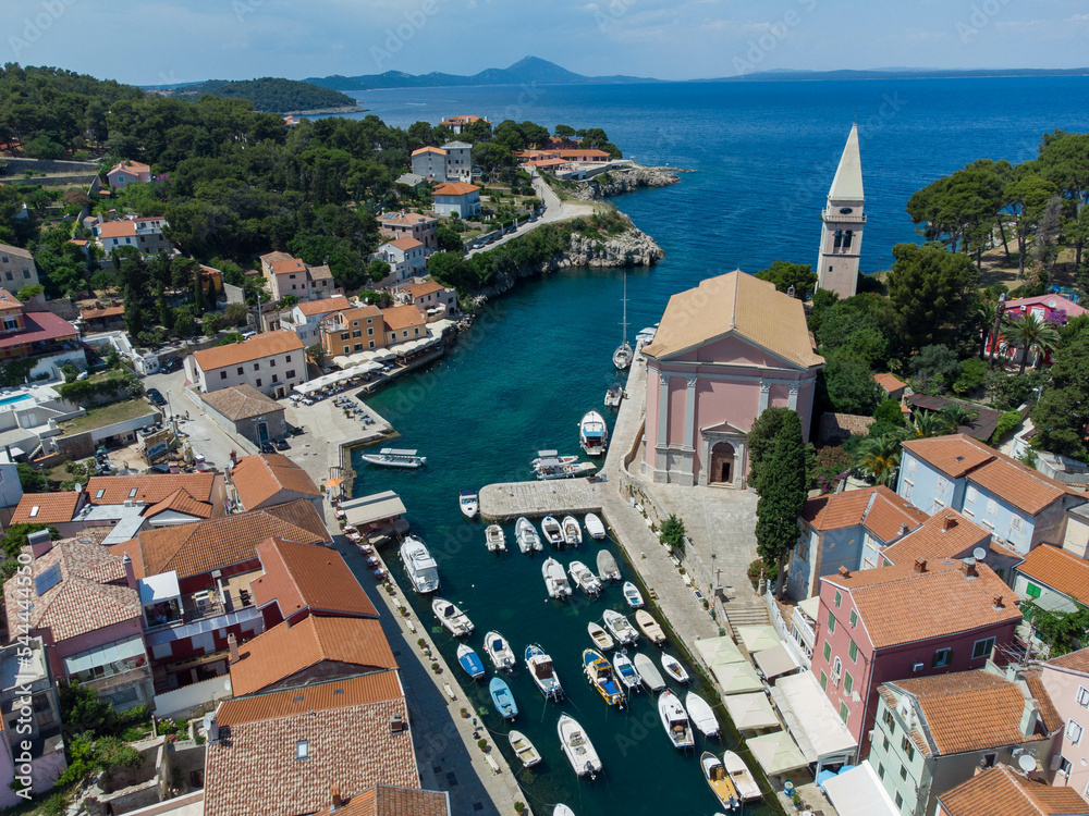 City Osor between islands Cres and Losinj from above