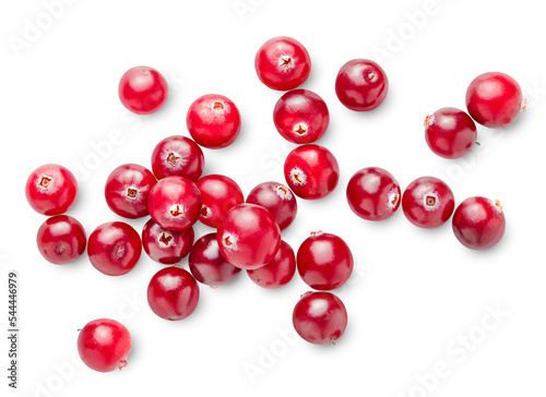 heap cranberry on a white isolated background, top view