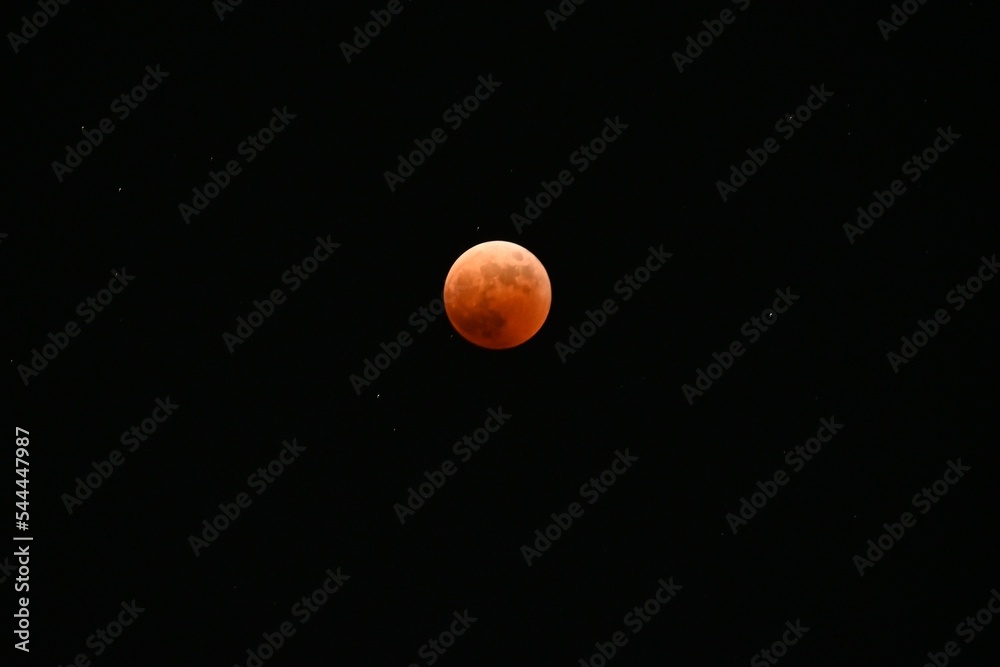 A view of the total lunar eclipse of the moon on November 8,2022.In Japan, for the first time in 442 years, a 