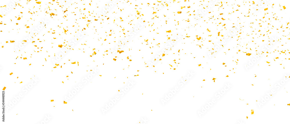 Golden confetti falling down isolated on transparent background - obrazy, fototapety, plakaty 