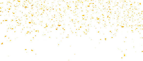 Golden confetti falling down isolated on transparent background