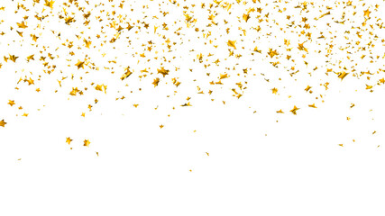 Golden confetti. Falling gold foil, flying yellow glitter. Christmas holiday and anniversary party Upper layer