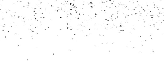 Falling shiny silver confetti isolated on transparent background. Bright festive tinsel