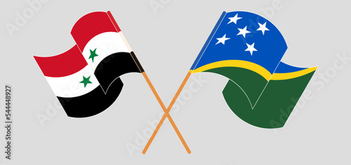 Crossed and waving flags of Syria and Solomon Islands