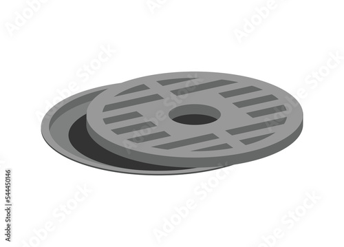 Opened manhole cover. Simple flat illustration.