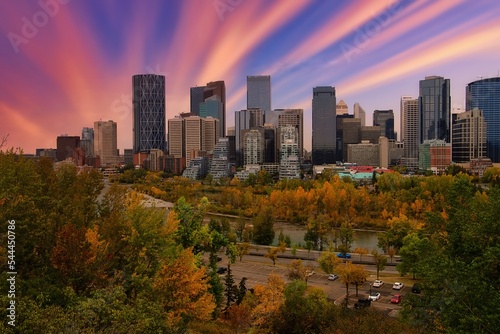 Colourful Fall Sunrise Over Downtown Calgary