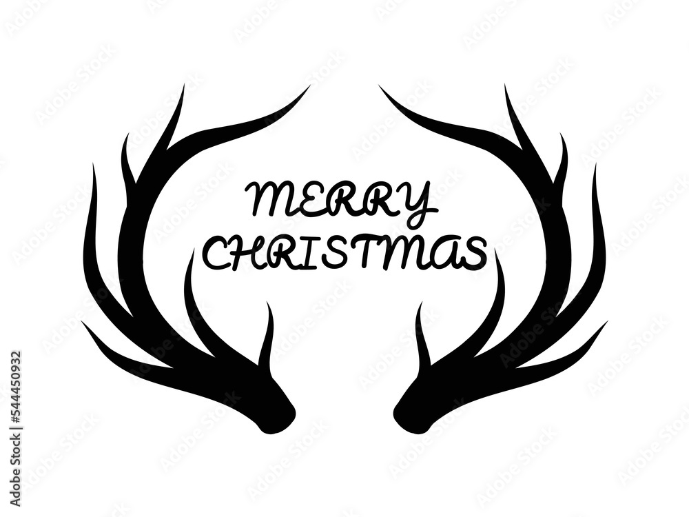 Obraz premium Merry christmas card. hand drawn lettering and reindeer antlers