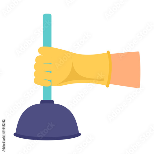 vector illustration of hand in glove holding plunger