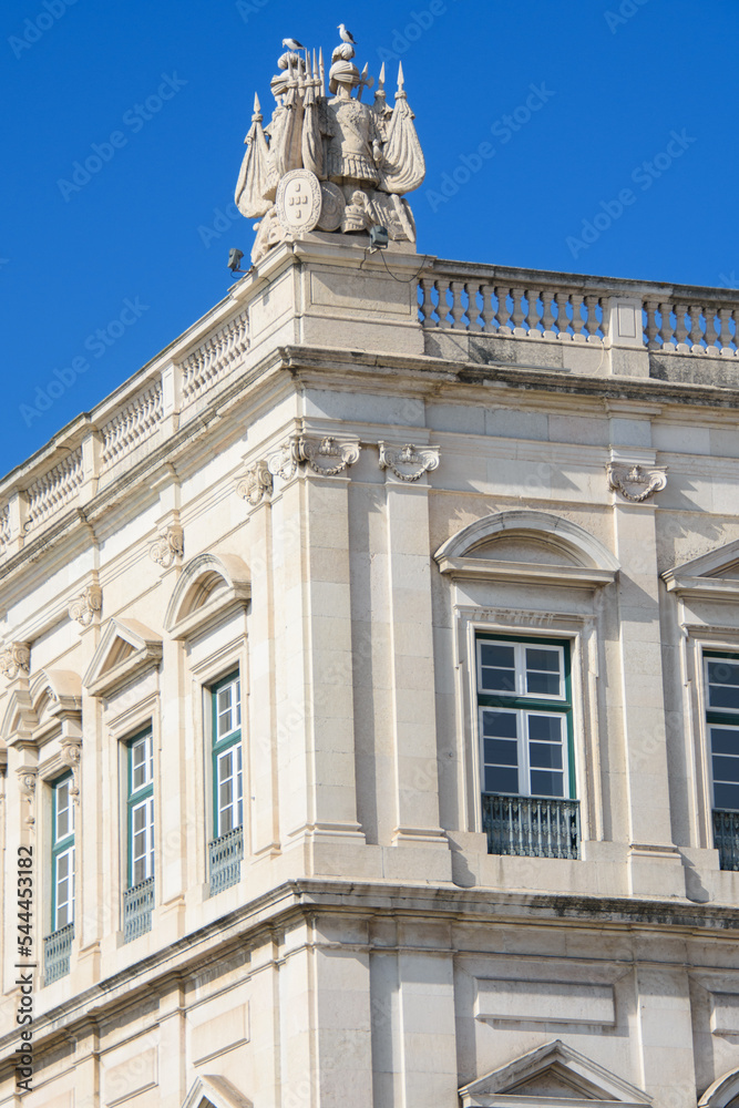 Walk in the beautiful commerce square of the city of Lisbon in Portugal