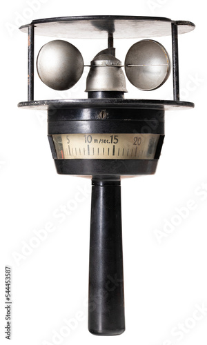 An old anemometer for measuring wind speed on an isolated background. photo