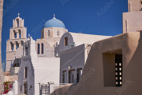 Blue Dome -  Saint Theodosia Church - Pyrgos Village, Santorini Island, Greece photo