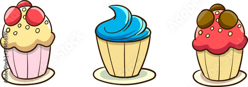 Cute cupcakes set vector illustration