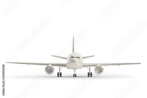 Front view studio shot of a white airplane