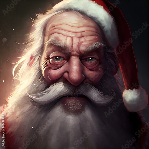 Digital illustration of dirty bad creepy homeless santa claus