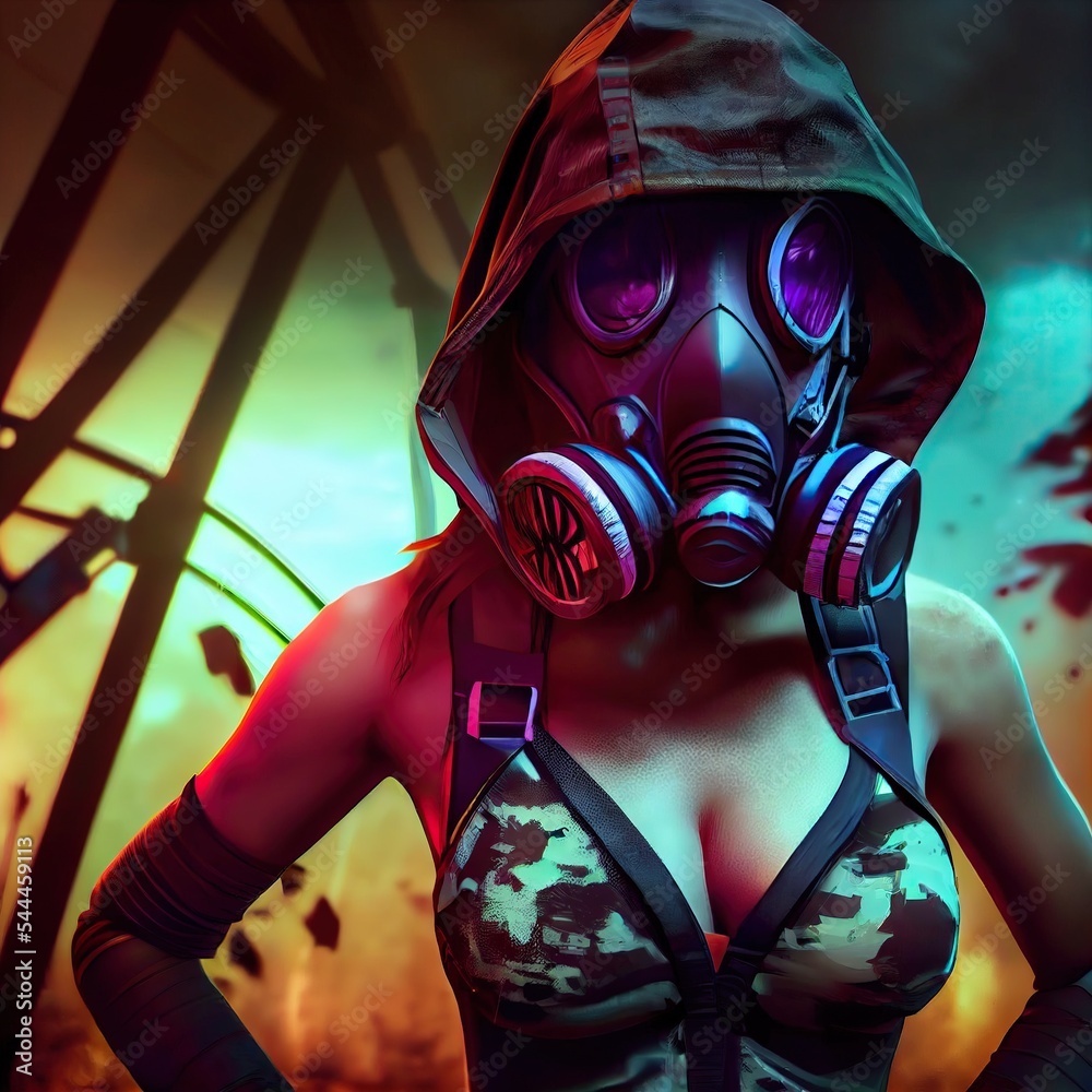 Hot sexy post-apocalyptic female in camo crop top and gas mask respirator  Stock Illustration | Adobe Stock