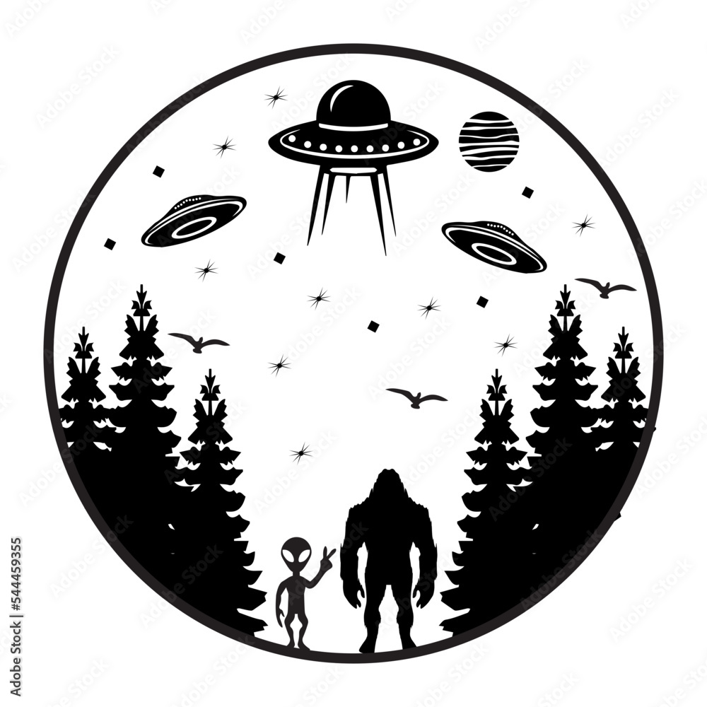 Alien under the moon Svg, Alien Svg, Big Foot svg, UFO Svg, Bigfoot and