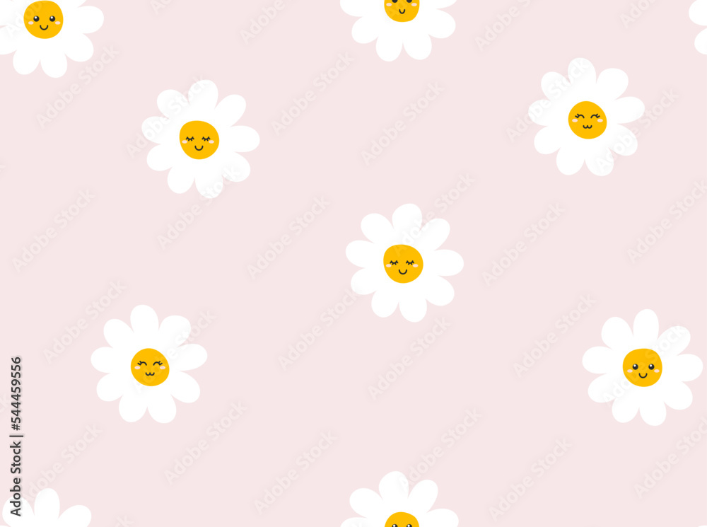 Abstract background with cute daisies. Chamomile floral seamless pattern Vector illustration