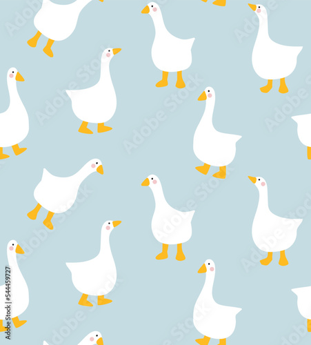 Seamless farmhouse pattern with hand drawn geese. Countryside farm style design for print, textile, decor, celebration. Trendy abstract minimalist Goose pattern. Hand drawn vector illustration.
