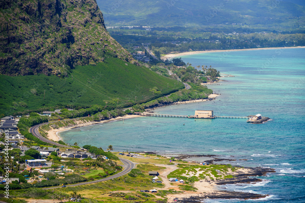 Makai Research Pier along the Kalaniana'ole Highway on the eastern side of Oahu island in Hawaii, United States