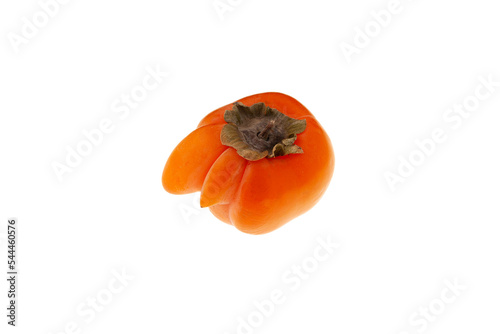 Deformed Persimmon fruit on white background. Ugly Persimmon. Zero Waste Concept.  Last trend - Eating imperfect vegetables and fruits photo