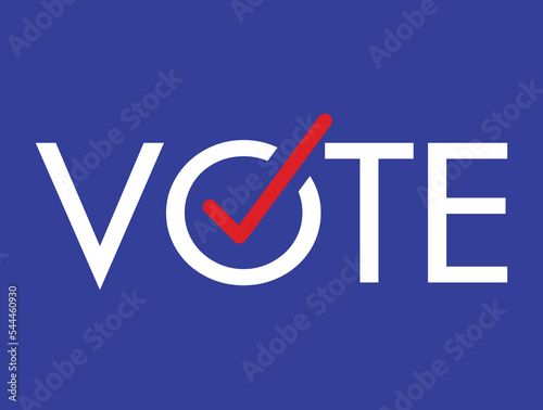 Vote with checkmark  against blue background