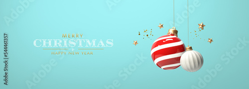 Print op canvas Christmas baubles with small stars - 3D render
