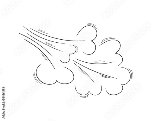 Wind blow hand drawn effect. Air flow sketch. Breeze, swirl, gust, smoke, dust icon in doodle style isolated on white background. Vector outline illustration.