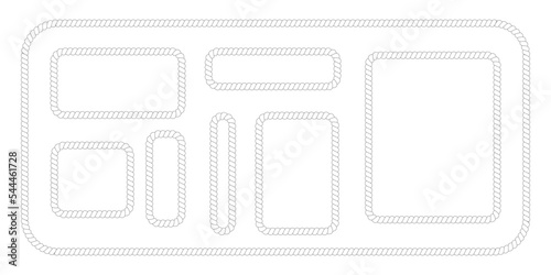 Set of rectangle rope frames for photo in retro yacht style. Nautical design elements for print and decoration isolated on white background. Maritime theme border. Vector graphic illustration