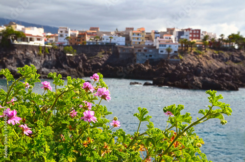 Picturesque beach and volcanic rocks in Alcala Tenerife,Canary islands, Spain.Selective focus.