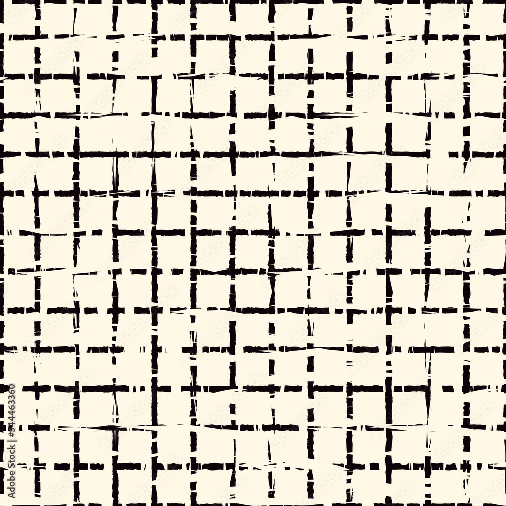 Brush freehand stripes, strokes seamless pattern. Thin rough edge ink lines print. Chekered wallpaper