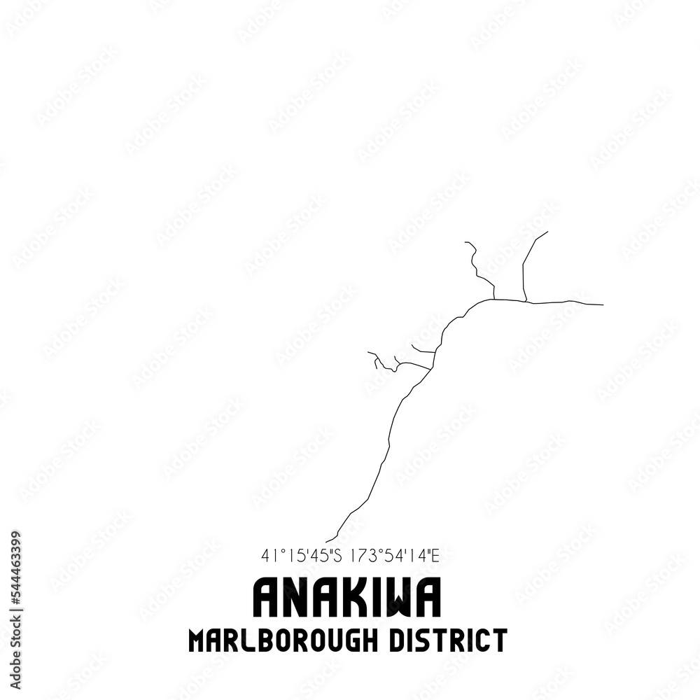 Anakiwa, Marlborough District, New Zealand. Minimalistic road map with black and white lines Anakiwa, Marlborough District, New Zealand. Minimalistic road map with black and white lines
