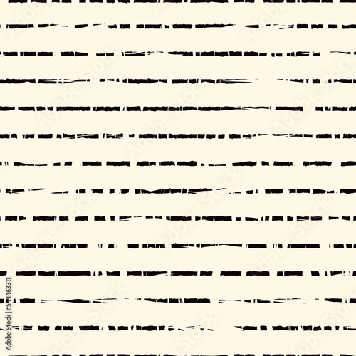 Grunge geometric seamless pattern. Brush freehand stripes print. Thin rough edge ink lines. Horizontal dash strokes