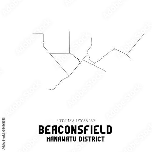 Beaconsfield  Manawatu District  New Zealand. Minimalistic road map with black and white lines